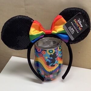 Disney Pride Stainless Steel Tumbler w/ Plastic Lid & Mickey Ears. New